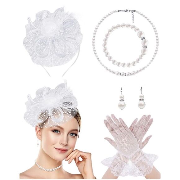 Fascinator retro 1920’s vibe style , Derby with necklace & earrings Fascinator main image 6